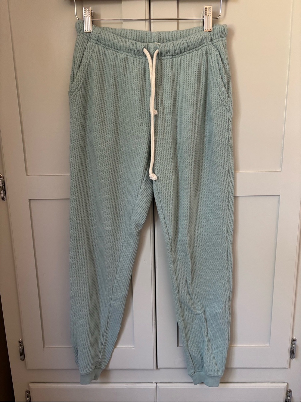 aerie Waffle Knit Joggers in Light Mint with Drawstring